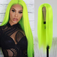 Lace Wigs Long Straight Hair  Lime Green Color Wigs  Women Synthetic Lace Wigs with Natural Hairline