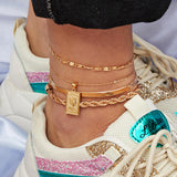 Iced Out Rhinestone Crystal Miami Cuban Anklet Padlock Pendant Anklet On Foot Barefoot Sandals Jewelry