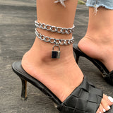 Iced Out Rhinestone Crystal Miami Cuban Anklet Padlock Pendant Anklet On Foot Barefoot Sandals Jewelry