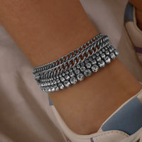 Iced Out Rhinestone Crystal Miami Cuban Anklet Padlock Pendant Anklet On Foot Barefoot Sandals Jewelry