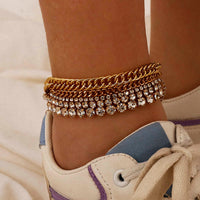 Iced Out Rhinestone Crystal Miami Cuban Anklet Padlock Pendant Anklet On Foot Barefoot Sandals Jewelry