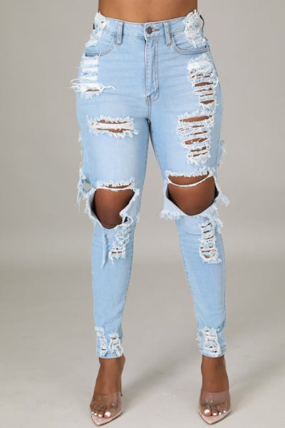 Ripped High Waist Push Up Pants jeans
