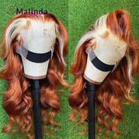 Lace Front Human Hair Wigs Ginger Human Hair Wig Highlights 30 Inch Body Wave Lace Front Wig 613 Blonde Human Hair Wig For Women - Divine Diva Beauty