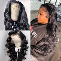 Medium Length Body Wave Swiss Lace Front Human Hair Wigs PrePlucked Brazilian Body Wave Lace Frontal Wig With Baby Hair - Divine Diva Beauty