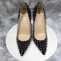 rivet high heel pointed Black suede pumps