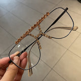 Oversized cat eye Women glasses Gold Frame Rhinestone