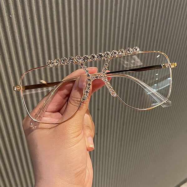 Oversized cat eye Women glasses Gold Frame Rhinestone