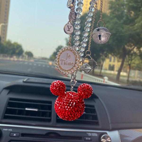 Rhinestone Crystal Ball Car Pendant Cute Cartoon Mickey Head Bling Car Mirror Hanging Accessories Girls Women Car Decoration - Divine Diva Beauty