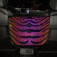 Rhinestone Striped Car Storage Bag Big Organizer Multi-Pockets Car Container Leopard Backseat Holder Stowing - Divine Diva Beauty