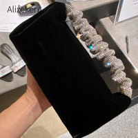 Rhinestones Fold Handle Velvet Handbag clutch purse