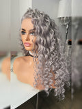 Silver Grey Synthetic Lace Front Wig Deep Wave Front Lace Wigs with Baby Hair Wavy Wigs