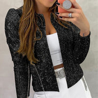 Sequin Jackets Women Glitter Long Sleeve Short Coats Outerwear