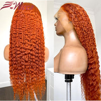 Orange Ginger Colored Curly Human Hair Wigs Lace Front 200 density 13x4 Lace Front Wig Brazilian Remy Hair Pre Plucked - Divine Diva Beauty