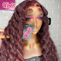 13x6 Lace Frontal Wig 99j Burgundy Loose Deep Wave Transparent Lace Front Wig Pre-Plucked Lace Frontal Human Hair