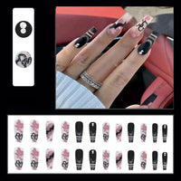 24pcs Detachable Long Ballet Nail Pink Gradient Shiny Heart Broken Diamond Coffin False Nails Press On Nails Ballerina Fake Nail