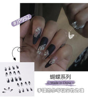 24pcs/box Fake Nails With Design Tai Chi White Black Full Cover Acrylic Press On Fake Nails Sets With Glue Long Artifical Nails - Divine Diva Beauty