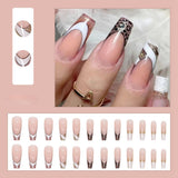 24pcs/Box Pink Ghost Ballerina False Nails with Design French Coffin Fake Nails Press On Nails Detachable Manicure Nail Tips