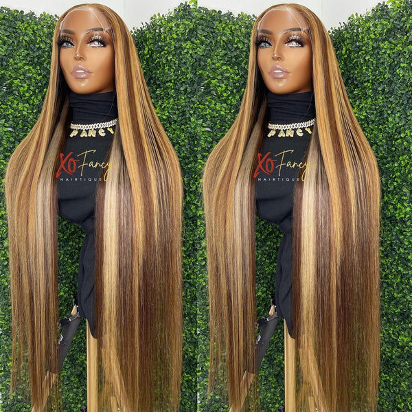 30 Inch Highlight Ombre Straight Lace Front Human Hair Wigs Honey Blonde Colored Bone Straight Lace Frontal Wigs
