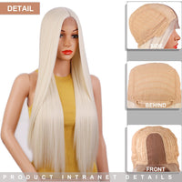 Synthetic Long Straight Lace Wigs Blonde White