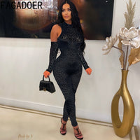 Mesh See Through Jumpsuits Bodycon Off Shoulder Leopard Perspective Rompers One Piece bodysuit