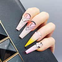 24pc Set Luxury False Nails in Gift Packaging Box with Black White Rhinestone Decor French Tips Bling Press On Nails Coffin Long