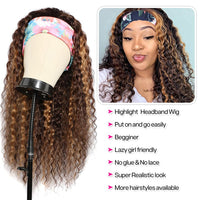 Ombre Water Wave Headband Wig Short Curly Wig With Headband Highlight Wig Human Hair Brazilian Glueless Scarf Wig