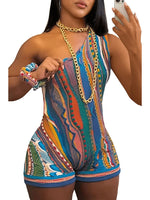 Multicolor Prints One Shoulder Jumpsuit Women Sleeveless bodysuit