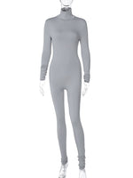 Long Sleeve Solid Turtleneck Skinny Bodycon Jumpsuit bodysuit