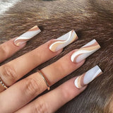 24pcs/box fake nails with Glue Detachable Long Ballerina False Nails With Design Wearable Fake Nails Full Cover Nail Tips