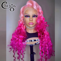 Loose Wave Pink Ombre Color Synthetic Hair Glueless Invisible Transparent Lace Wig Preplucked Heat Resistant