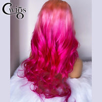 Loose Wave Purple Blue Pink Ombre Color Synthetic 13X4 Lace Frontal Wigs With Baby Hair Prepluck