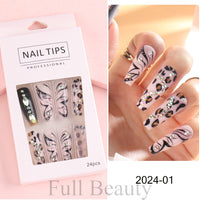 24 Pcs Full Cover False Nails Rhinestones Charms Press On Fake Nails Wearable Fake Nails Artificial Manicure Accessories