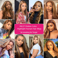 30 Inch Straight Lace Front Human Hair Wigs 13x4 HD Lace Frontal Wig Highlight Ombre Blonde Colored Human Hair Wigs