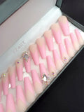 24pc Set Luxury False Nails in Gift Packaging Box with Black White Rhinestone Decor French Tips Bling Press On Nails Coffin Long