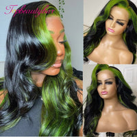 Green Highlight Wig Human Hair Body Wave 180% Pre-Plucked 13x6 Lace Frontal Wigs Human Hair Wigs Remy Brazilian