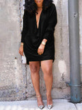 Plus Size avail Ruched Solid Loose Casual Regular Long Sleeve dress