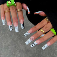 24Pcs Long Ballerina Fake Nails with Wings Pattern Full Cover Manicure Coffin False Nails Press On Nails Wearable Nail Tips