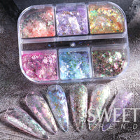 6 Grids Sparkly Reflection Glitter Powder For Nail Reflective Crystal Diamond Effect Sequin Gel Polish Pigment