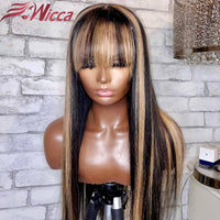 Highlight 1B27 13x4 Lace Front Wig Human Hair Straight With Bangs Baby Hair Pre Plucked Lace Frontal Human Hair Wigs