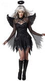 Halloween Costumes White Black Fallen Angel with Halo With Wings