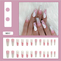 24Pcs/Box White French Fake Nails Press on Long XL Length Rhinestone Design False Nails Full Cover Acrylic Nail Tips - Divine Diva Beauty