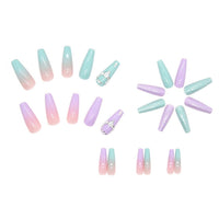 24pcs Wearable Fake Nails Double Color Mandarin Duck Crystal Drop Diamond Full Cover Nail Tips Press On Nails DIY False Nail