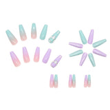 24pcs Wearable Fake Nails Double Color Mandarin Duck Crystal Drop Diamond Full Cover Nail Tips Press On Nails DIY False Nail