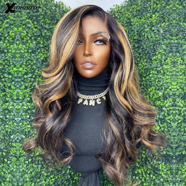 Highlight Body Wave Lace Front Wigs Human Hair 13x4 HD Lace Frontal Wig Blonde Mix Colored 5x5 Silk Top Human Hair Wig