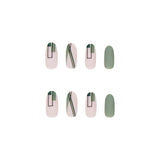 24pcs false nails matte Green Nails Patch with glue Removable Long Paragraph Fashion Manicure press om