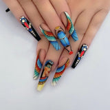 24pcs Fake Nails With Design Full Cover Acrylic Press On Detachable Long Coffin Ballerina Nails Finished Fingernail