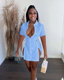Women Single Breasted Turn-down Neck Shirt Style A-line Bodycon Long Sleeve Dress