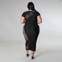 Short Sleeve Hollow Out Maxi Dress plus size avail