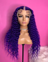 Purple Curly Human Hair Wig 13x4 Transparent Lace Front Wigs 360 lace Frontal HD Transparent T part Closure colored