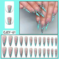 Extra Long Pointed French Wearable Armor White Rose Diamond Slim False Nails Tips Fake Nails Press On Nails Manicure